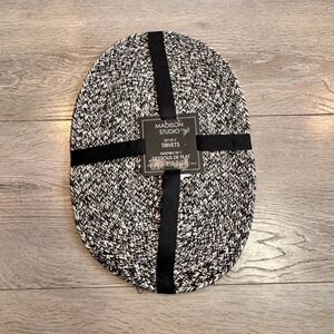 NWT Madison Studio Set of 2 Oval Woven Trivets Black White Textured Modern